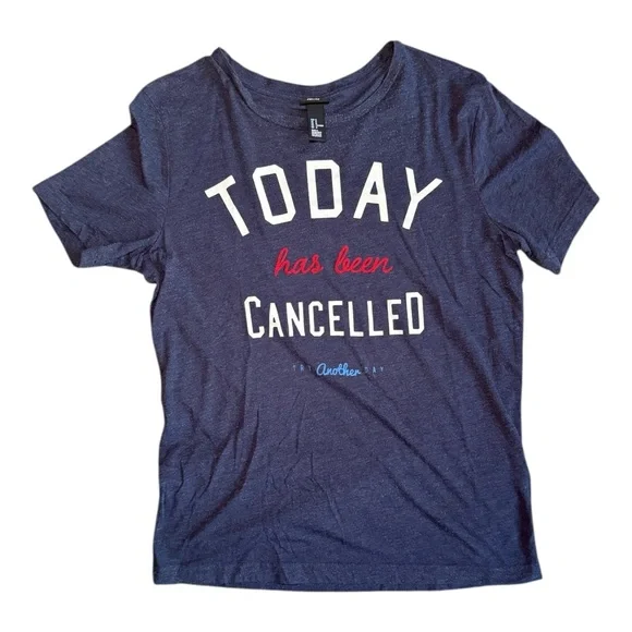 H&M “Today Has Been Cancelled” Graphic Tee – Navy – Size M - Picture 2 of 7